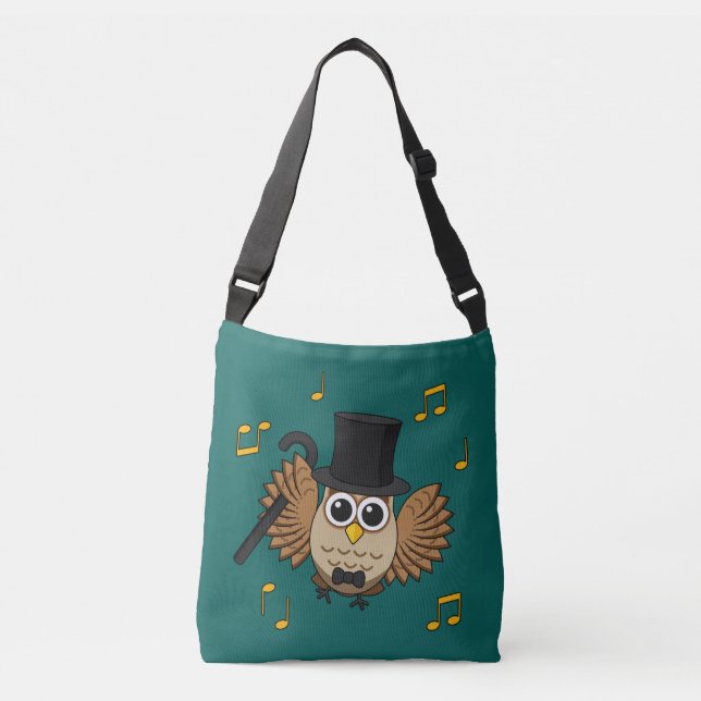 Cute Dancing Owl with Music Notes Cartoon Crossbody Bag (Front)
