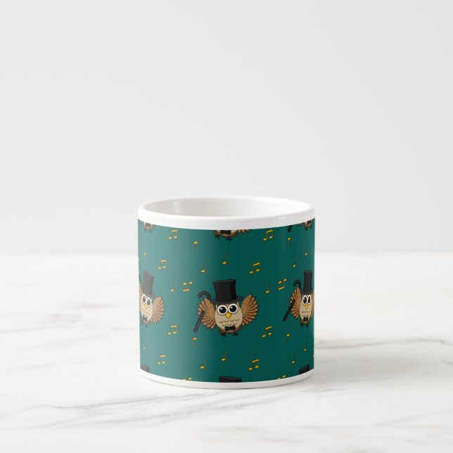 Cute Dancing Owl with Music Notes Cartoon Espresso Cup (Front)