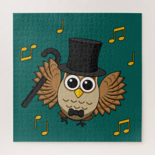 Cute Dancing Owl with Music Notes Cartoon Jigsaw Puzzle