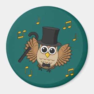 Cute Dancing Owl with Music Notes Cartoon Magnet