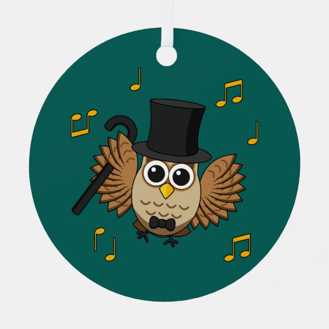 Cute Dancing Owl with Music Notes Cartoon Metal Tree Decoration (Front)