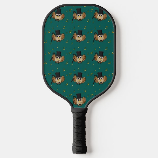 Cute Dancing Owl with Music Notes Cartoon Pickleball Paddle (Front)
