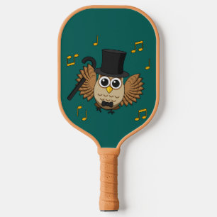 Cute Dancing Owl with Music Notes Cartoon Pickleball Paddle