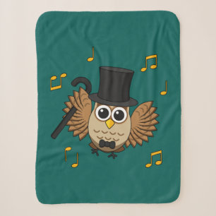 Cute Dancing Owl with Music Notes Cartoon Sherpa Blanket