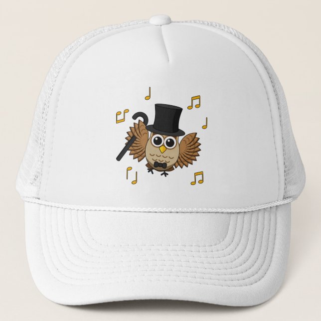 Cute Dancing Owl with Music Notes Cartoon Trucker Hat (Front)