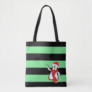 Cute Dancing Penguin w/Red Hat and Scarf Tote Bag
