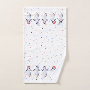 Cute Dancing Penguins Christmas Hand Towel