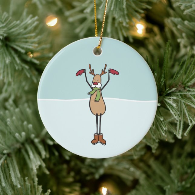 Cute Dancing Reindeer Ceramic Ornament (Tree)