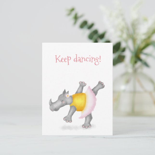 Cute dancing rhino postcard (Standing Front)