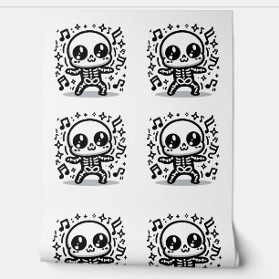 Cute Dancing Skeleton Fun Kawaii Halloween Room Wallpaper
