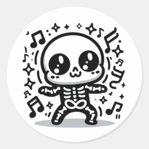 Cute Dancing Skeleton Funny Kawaii Halloween Decal Classic Round Sticker