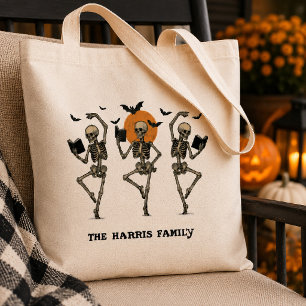 Cute Dancing Skeletons Personalised Halloween Tote Bag