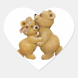 Cute Dancing Teddy Bears Heart Sticker