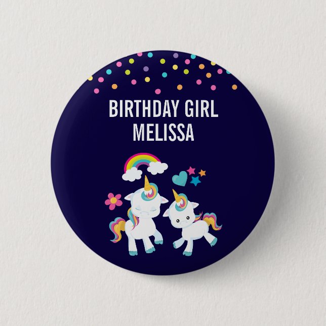 Cute Dancing Unicorns Magical Rainbow Birthday 6 Cm Round Badge (Front)