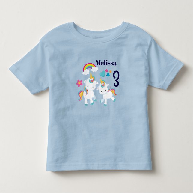 Cute Dancing Unicorns Magical Rainbow Birthday Toddler T-Shirt (Front)