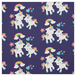 Cute Dancing Unicorns Magical Rainbow & Stars Fabric