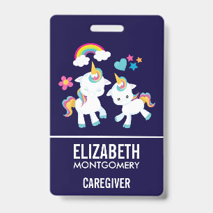 Cute Dancing Unicorns Magical Rainbow & Stars ID Badge