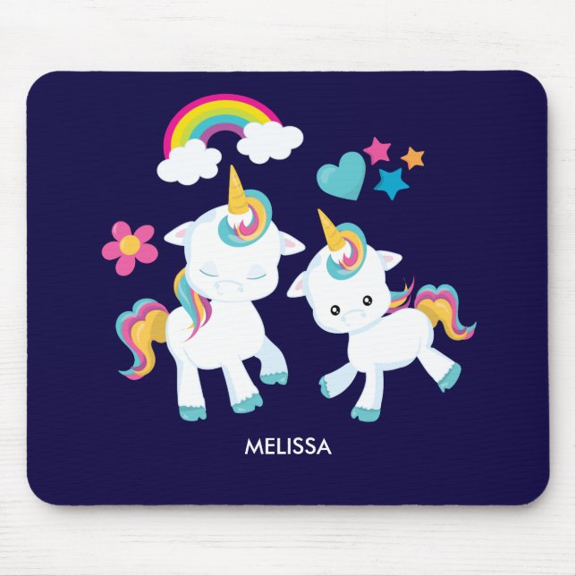 Cute Dancing Unicorns Magical Rainbow & Stars Mouse Pad (Front)