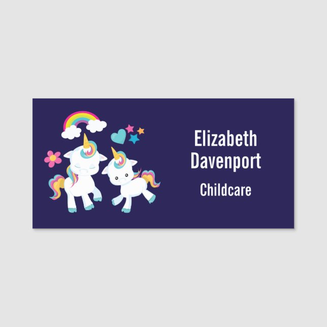 Cute Dancing Unicorns Magical Rainbow & Stars Name Tag (Front)