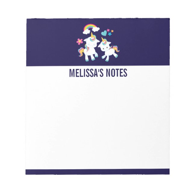 Cute Dancing Unicorns Magical Rainbow & Stars Notepad (Front)
