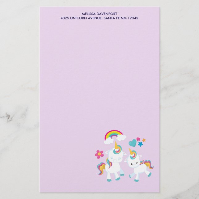 Cute Dancing Unicorns Magical Rainbow & Stars Stationery (Front)