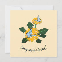 Cute Dandelion Butterflies Congratulations Yellow