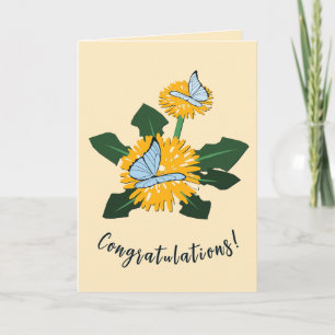 Cute Dandelion Butterflies Yellow Congratulations Card