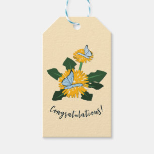 Cute Dandelion Butterflies Yellow Congratulations Gift Tags