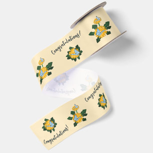 Cute Dandelion Butterflies Yellow Congratulations! Satin Ribbon