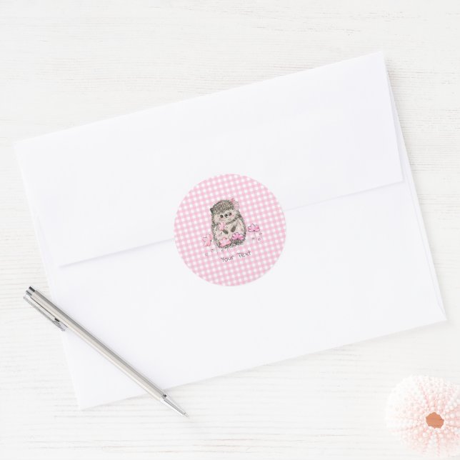 Cute Dandelion Hedgehog Pink Pattern  Classic Round Sticker (Envelope)