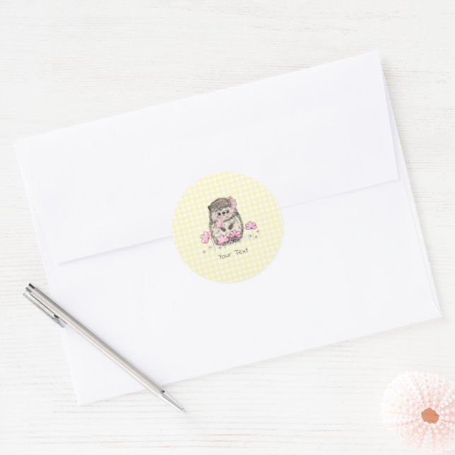 Cute Dandelion Hedgehog Yellow Pattern  Classic Round Sticker (Envelope)