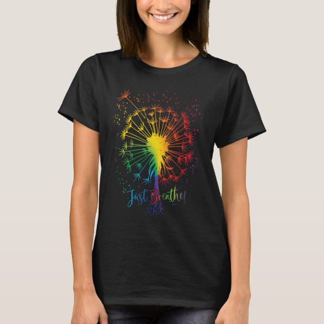 Cute Dandelion Just Tattoo Arrow Breathe Rainbow T-Shirt (Front)