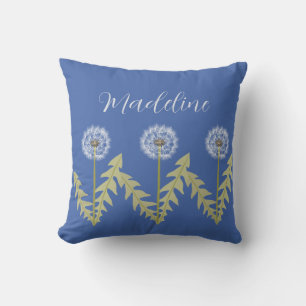 Cute Dandelion Name Blue Throw Pillow