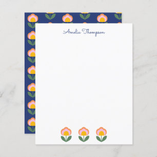 Cute Danish Flower in Blue Personalised Stationery