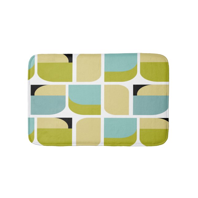 Cute Danish Modern Yellow and Turquoise Geometric Bath Mat (Front)