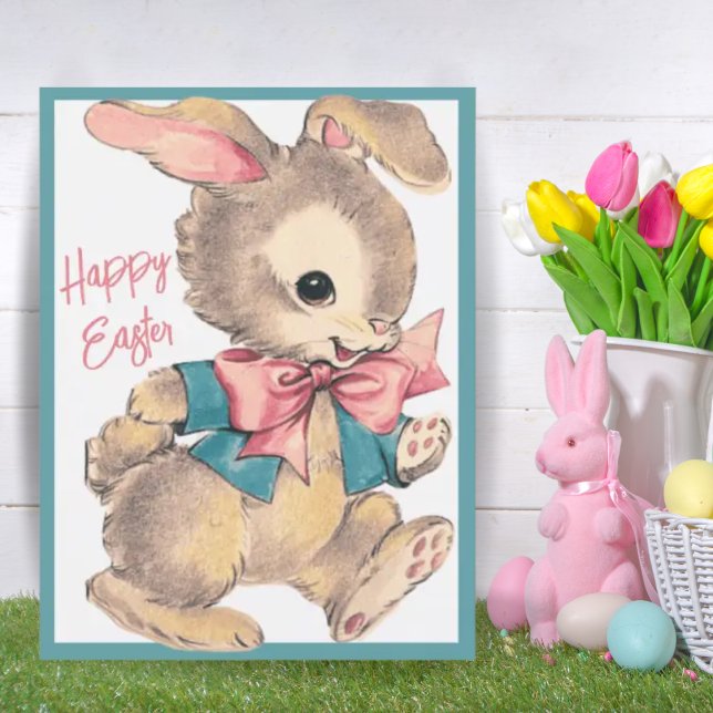 Cute Dapper Bunny Rabbit Vintage Happy Easter Holiday Postcard (Creator Uploaded)