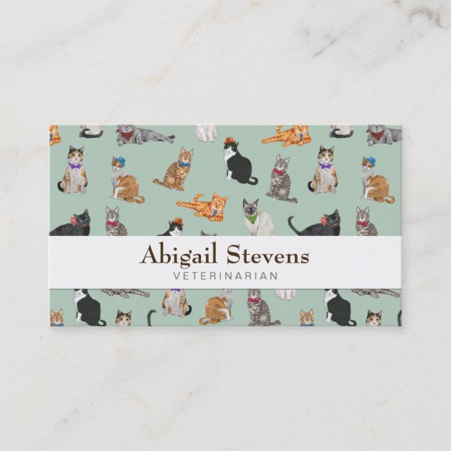 Cute Dapper Kitties Cat Pattern Business Card (Front)
