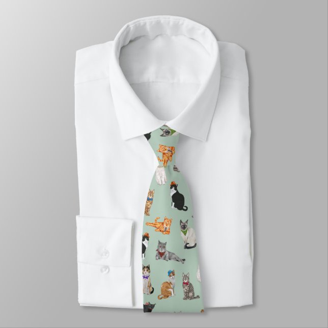 Cute Dapper Kitties Cat Pattern Tie (Tied)