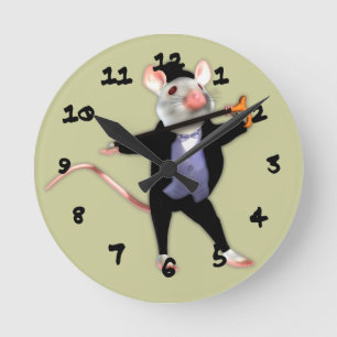 Cute Dapper Mouse, the Dancing Cartoon Mouse Round Clock