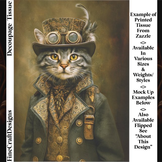 Cute Dapper Steampunk Tabby Cat ET7R Decoupage  Tissue Paper (Creator Uploaded)