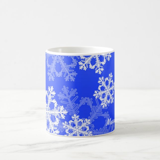 Cute dark blue and white Christmas snowflakes Coffee Mug (Center)