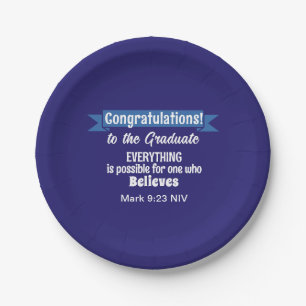 Cute Dark Blue and White Graduation Inspirational Paper Plate