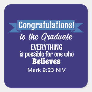 Cute Dark Blue and White Graduation Inspirational Square Sticker