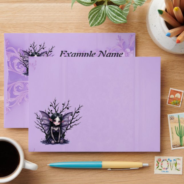 Cute Dark Fairy with Bat Wings.  Envelope (Desk)
