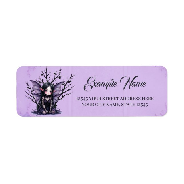 Cute Dark Fairy with Bat Wings.  Return Address Label (Front)