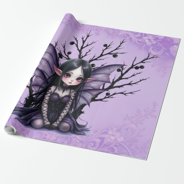 Cute Dark Fairy with Bat Wings Wrapping Paper (Unrolled)