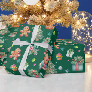 Cute Dark Green Christmas Pattern Holiday Cheer Wrapping Paper