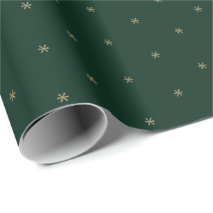 Cute dark green gold snowflakes winter Holidays Wrapping Paper