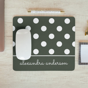 Cute Dark Green Polka Dot Pattern Personalised Mouse Pad
