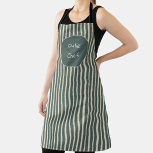 Cute Dark Green Stripes Cutie Chef Apron